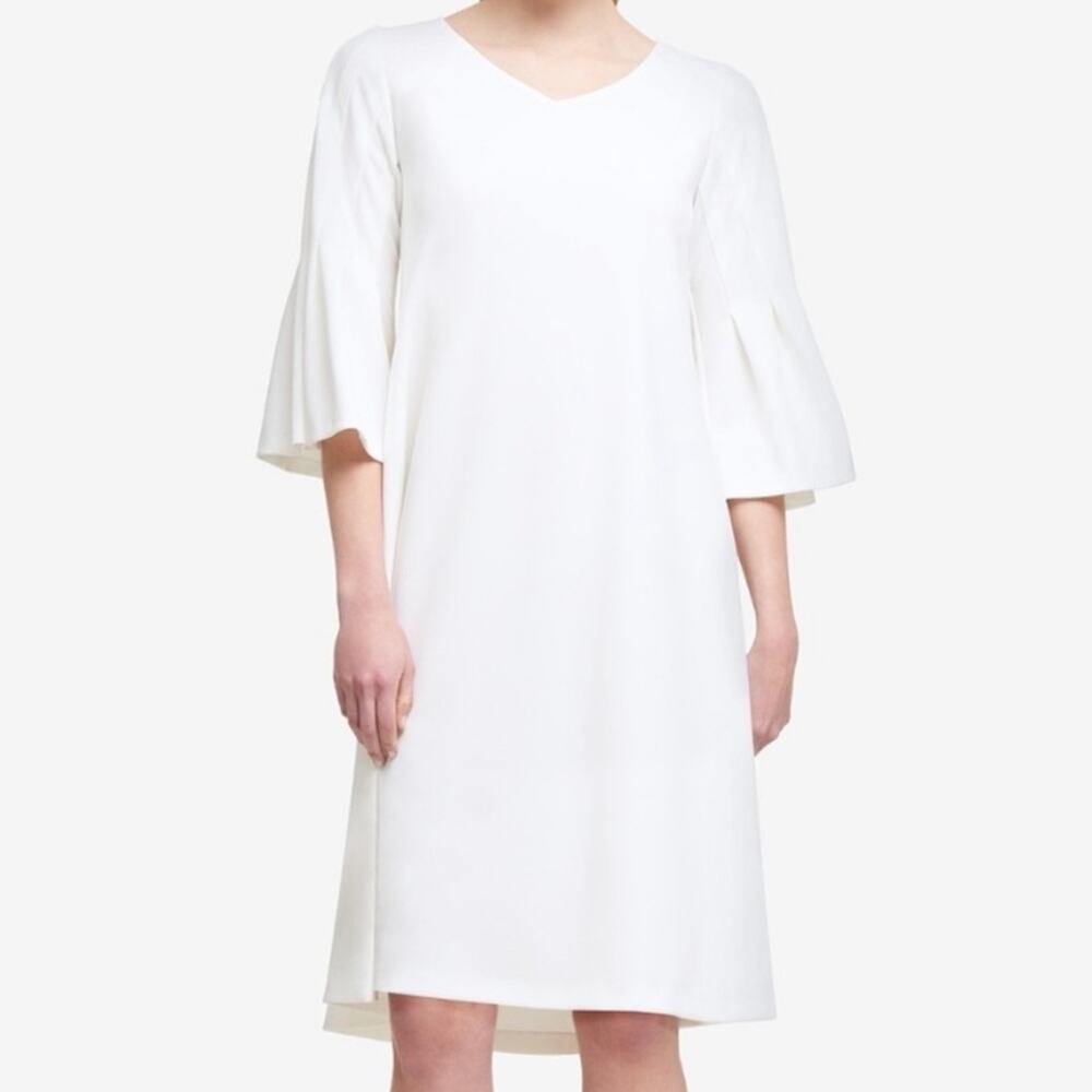 DKNY Trumpet-Sleeve Shift Dress - Ivory Size 10